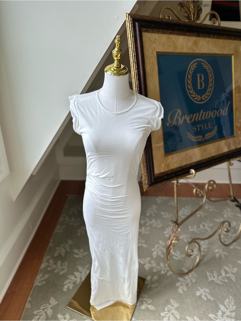 All Saints Off White Ruched Cap-Sleeve t-shirt Maxi Dress sz xs